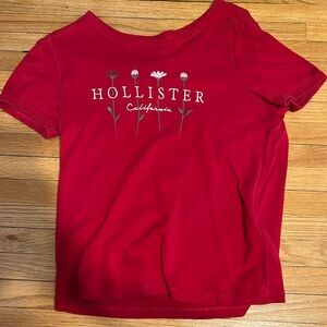 red hollister cropped tee shirt with embroidered flowers
